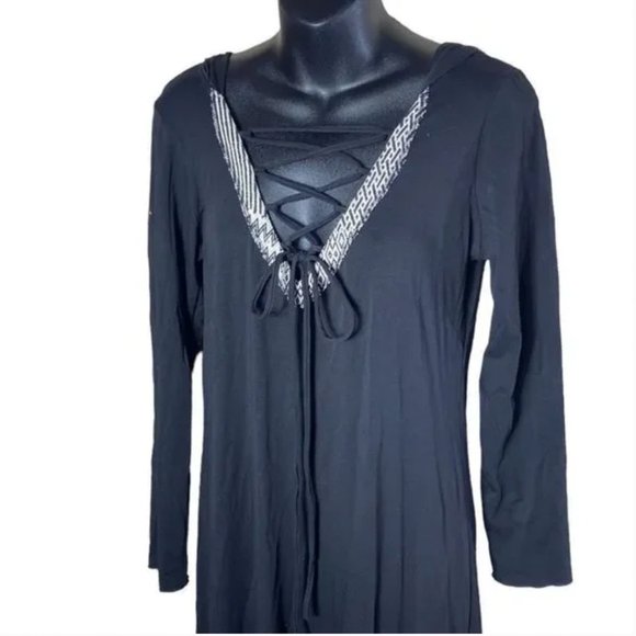ZHEN NYMPH ZhenNymph Black Hooded Tribal Witchy Maxi Lace up Front Dress Medium - Picture 3 of 6